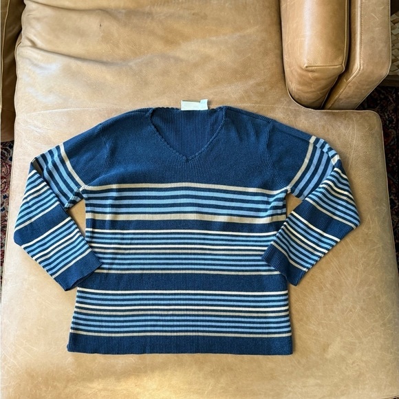 Liz Claiborne Sweaters - Liz Claiborne Lizwear Striped Ribbed Cotton Sweater Women’s Size Large